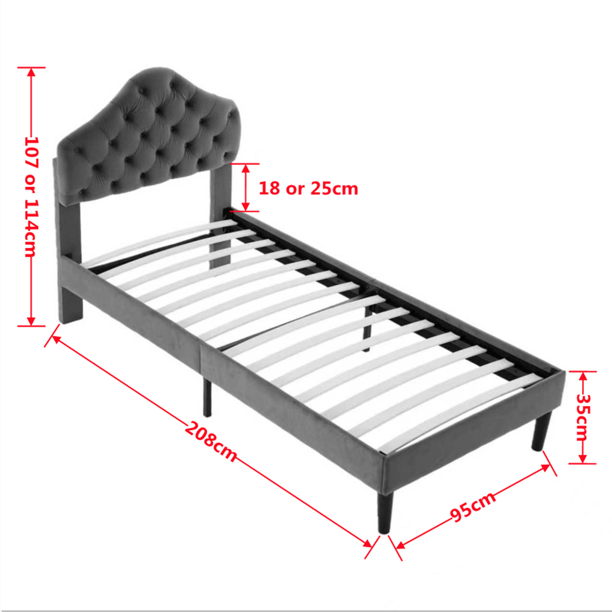 Upholstered Platform Bed Frame with Headboard, 90x200cm, Pink Velvet