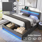 Upholstered Bed 160x200cm with LED & Storage, Grey PU