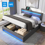 Upholstered Bed 160x200cm with LED & Storage, Grey PU