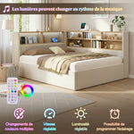 Daybed 140x200 cm with Storage, LED & USB, Beige Velvet
