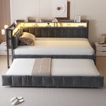 Upholstered Sofa Bed 90x200cm with Trundle & LED, Dark Grey Velvet