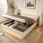 Multifunctional Bed Frame 160x200cm LED Hydraulic Storage Velvet