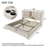 Upholstered Double Bed 180x200cm Hydraulic Storage, Linen Beige