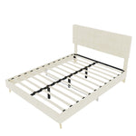 Modern Double Bed with Plaid Headboard, 160x200cm, Beige Fabric