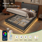 Upholstered Bed 180x200cm with Storage & LED, Grey Velour