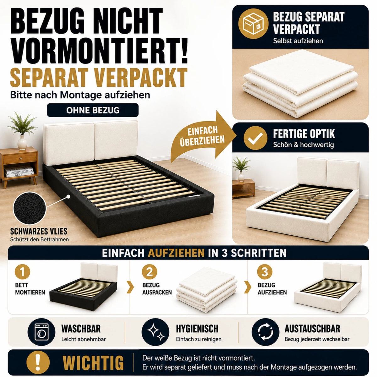Upholstered Double Bed 180x200cm Hydraulic Storage, Beige Bouclé