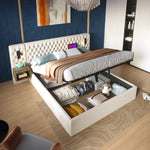 Sofa Bed 90x190cm with Storage, LED & USB, Beige Velvet