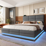 Upholstered Bed 180x200cm with Storage & LED, Grey Velour