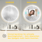Round LED Bathroom Mirror, 60x60cm Dimmable Fog-Free Glass