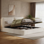 Upholstered Double Bed 180x200cm, Hydraulic Frame, Beige Corduroy