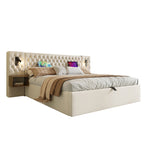 Sofa Bed 90x190cm with Storage, LED & USB, Beige Velvet