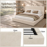 Upholstered Double Bed 160x200cm with Slatted Base, Beige Chenille