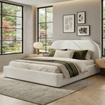 Upholstered Double Bed 180x200cm Slatted Base, Beige Bouclé