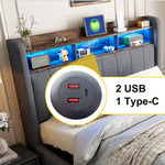 Upholstered Double Bed with USB & LED 180x200cm, Linen