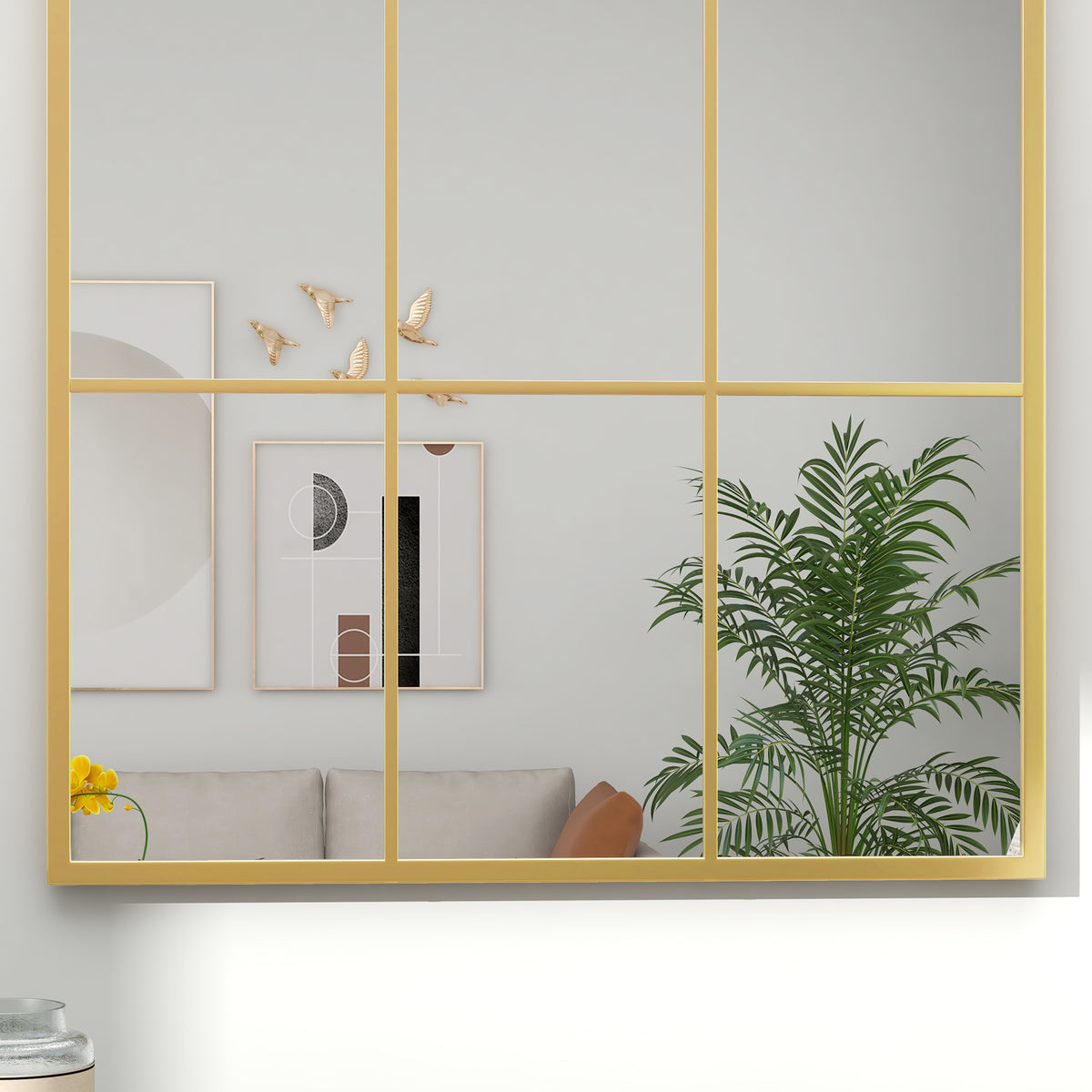 Wall Mirror, 91x60 cm Decorative Window Frame, Gold Metal