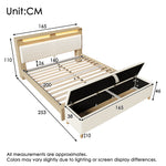 Daybed Loft Bed 140x200 with Desk, Drawers & LED, Black Metal Frame