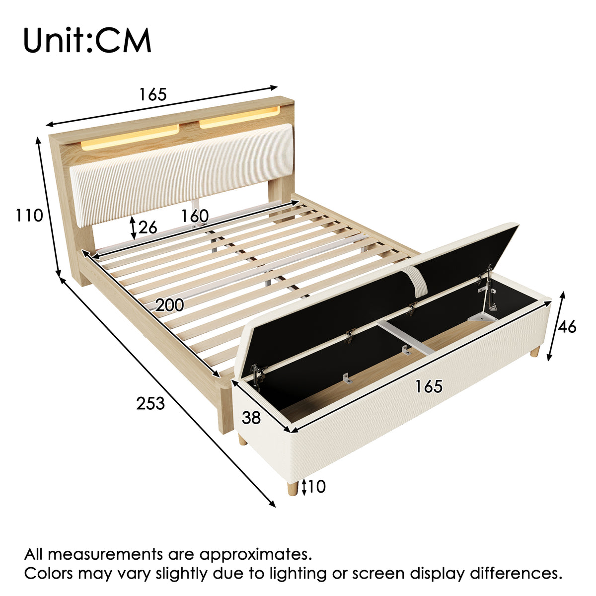 Daybed Loft Bed 140x200 with Desk, Drawers & LED, Black Metal Frame