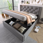 Hydraulic Double Upholstered Bed 160x200cm with Storage, Grey Cotton