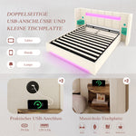 Multifunctional Bed Frame 160x200cm LED Hydraulic Storage Velvet