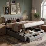 Upholstered Double Bed 180x200 with Storage Drawers, Grey Velvet