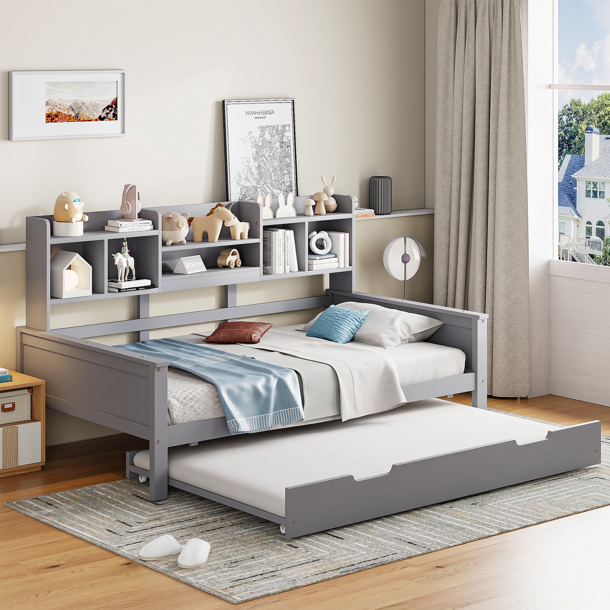 Extendable Sofa Bed 90x200cm with Storage, Grey Solid Wood