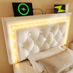 Upholstered Single Bed 90x200cm with LED & Storage, Beige Velvet