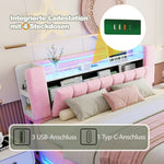 Smart Upholstered Bed 160x200cm with LED & Storage, Pink Velvet