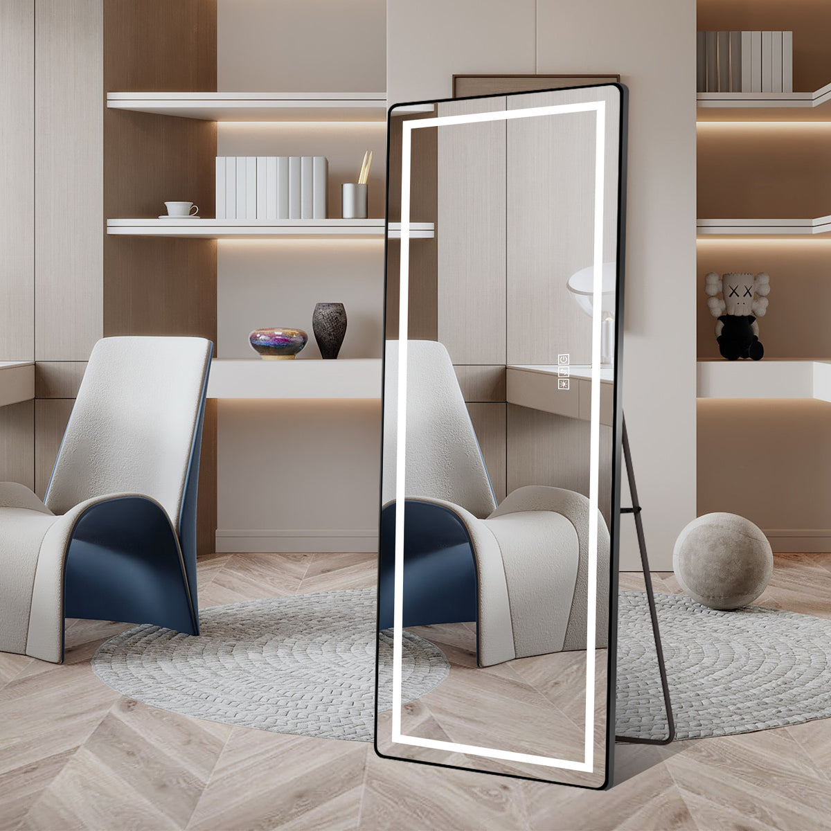 Full-Length Wall Mirror 125x45cm - Natural Wood Frame