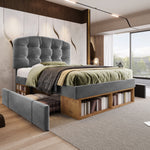 Single Upholstered Bed 90x200 with Drawers, Grey Velvet