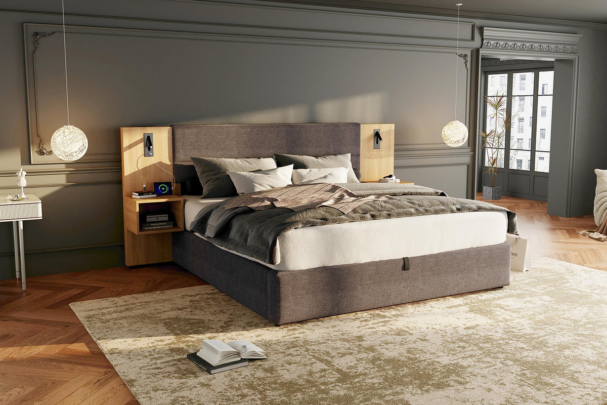 Upholstered Bed 180x200cm with LED & 2 Nightstands, Grey Velvet