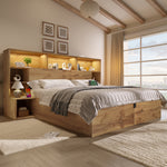 System Storage Bed 160x200 with Mattress, LED & USB-C, Oak Look