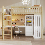Loft Bed 90x200cm with Desk, Wardrobe & Drawers, Natural
