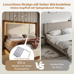 Double Upholstered Bed 140x200 with LED & Storage, Beige Linen