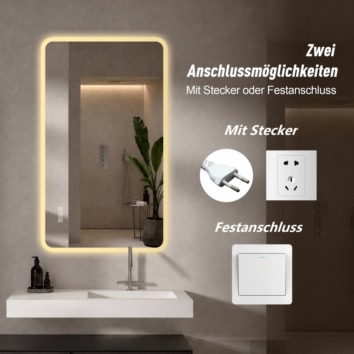 LED Bathroom Mirror 60x100 cm - Anti-Fog Dimmable Frosted Glass