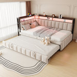 Upholstered Sofa Bed 90x200cm with Pull-Out Bed & LED, Beige Velvet