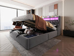 Upholstered Storage Bed 180x200 with LED & Power Outlet, Grey Velvet