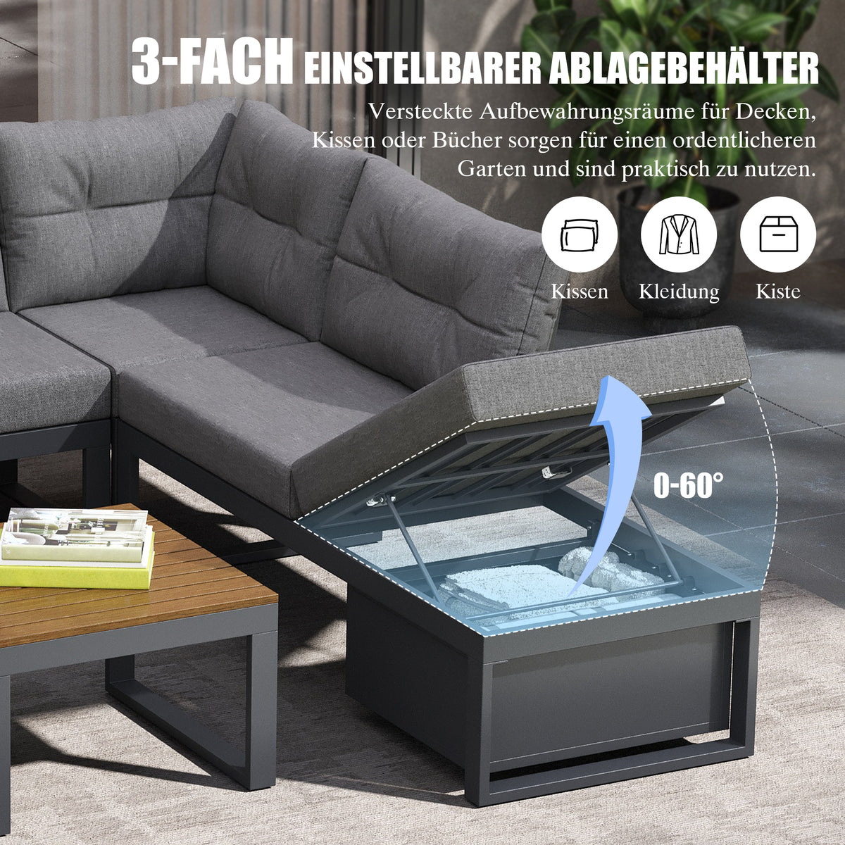 Modern Outdoor Set with Cushions, Iron Frame & Woven Armrests