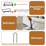 Upholstered Bed 140x200 with LED & Storage, Beige Linen