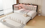 Upholstered Sofa Bed 90x200cm with Pull-Out Bed & LED, Beige Velvet