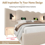 Upholstered Double Bed 180x200 with Lamp & USB Storage - Beige Linen