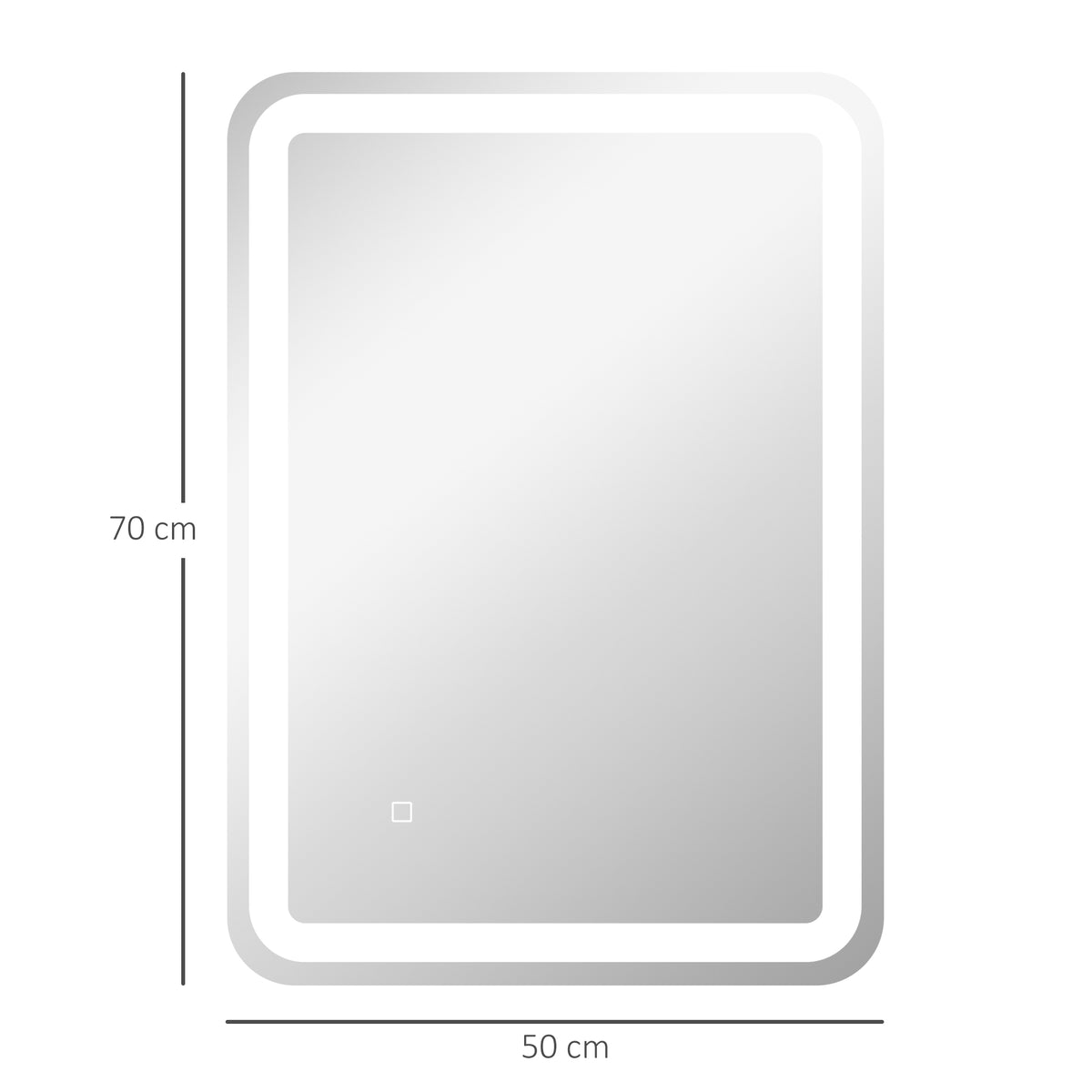 LED Bathroom Mirror 50x70cm, 3 Light Colors, Anti-Fog, Silver Glass