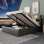 Upholstered Bed 180x200cm with Storage & LED Light, Grey PU Leather