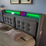 Upholstered Double Bed 180x200cm with LED & 4 Drawers, Grey