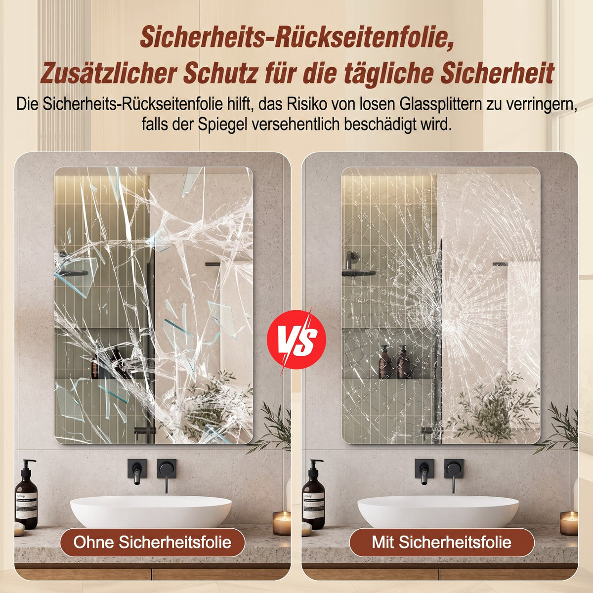 Frameless Wall Mirror, 60x80cm HD Hanging, Copper-Free Glass