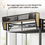 Loft Bed 140x200 with LED Light Strip & Storage, Black