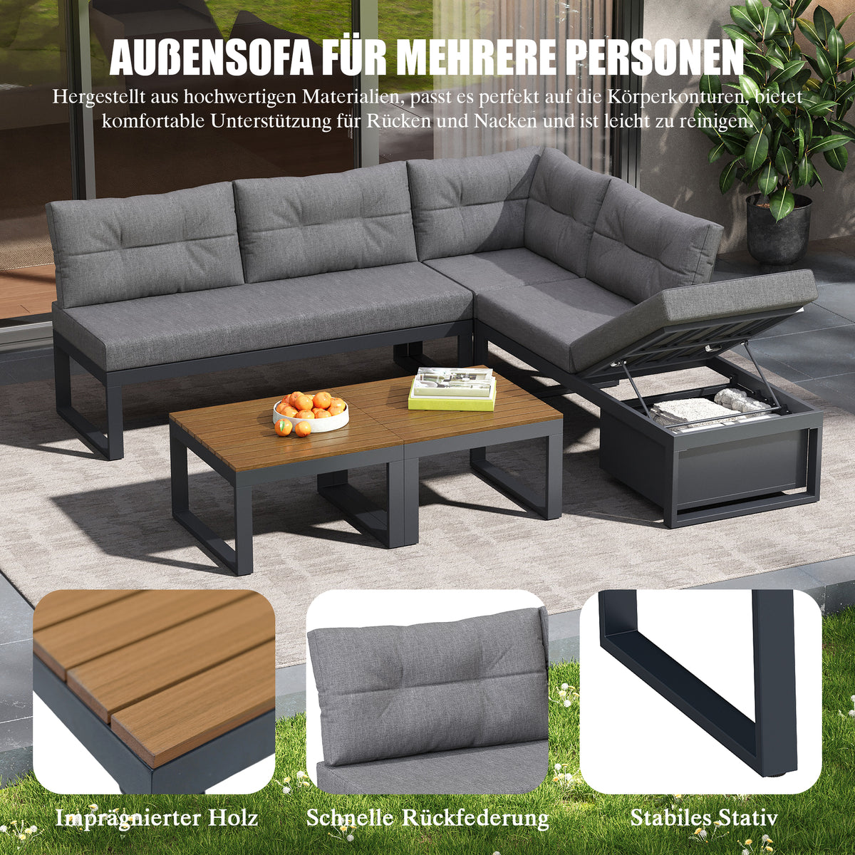 Modern Outdoor Set with Cushions, Iron Frame & Woven Armrests