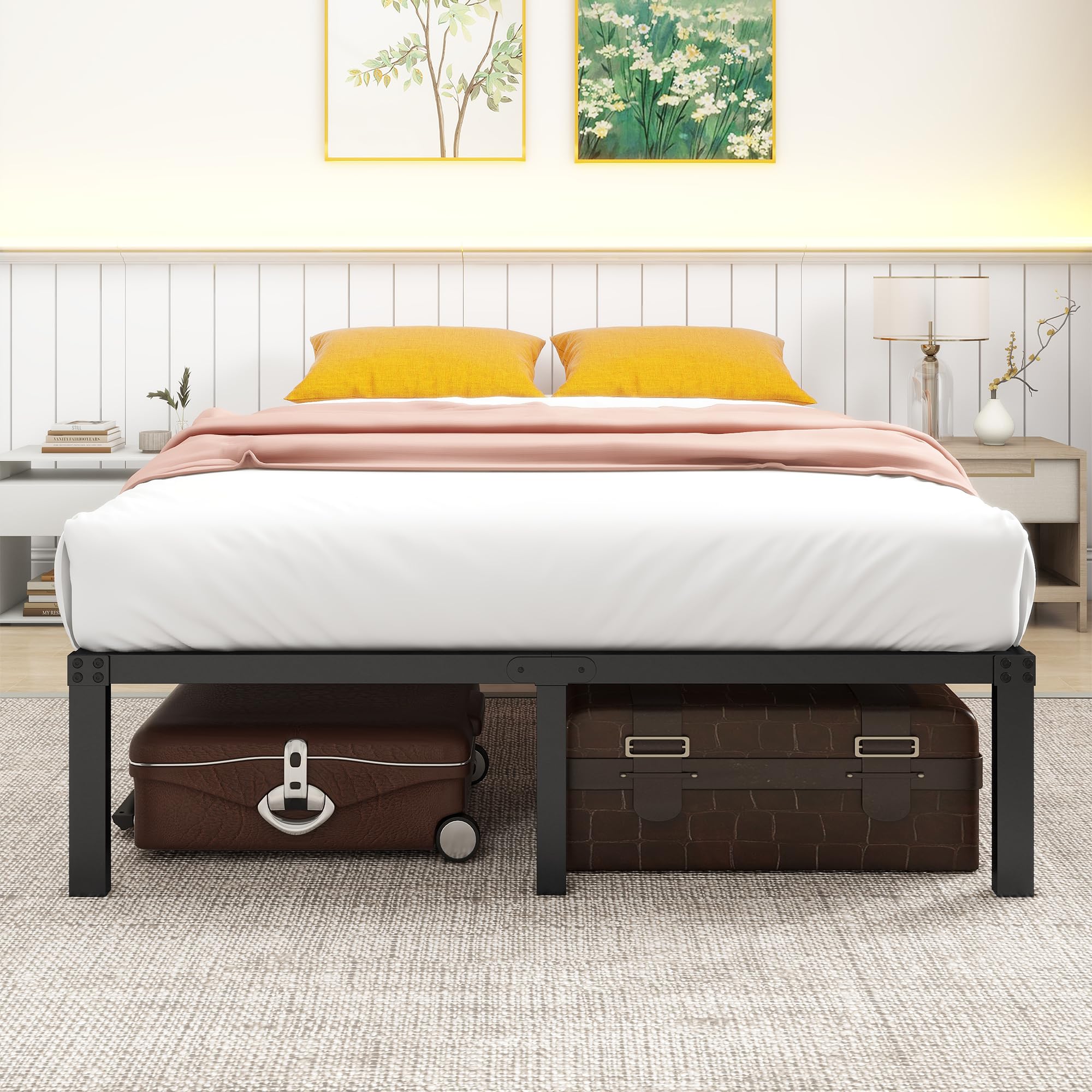 Metal Bed Frame 140x200 cm - Sturdy Platform Bed, Metal