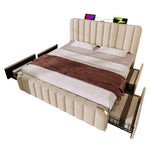 Iron Loft Bed with Desk & Storage, 90x200cm, White & Natural