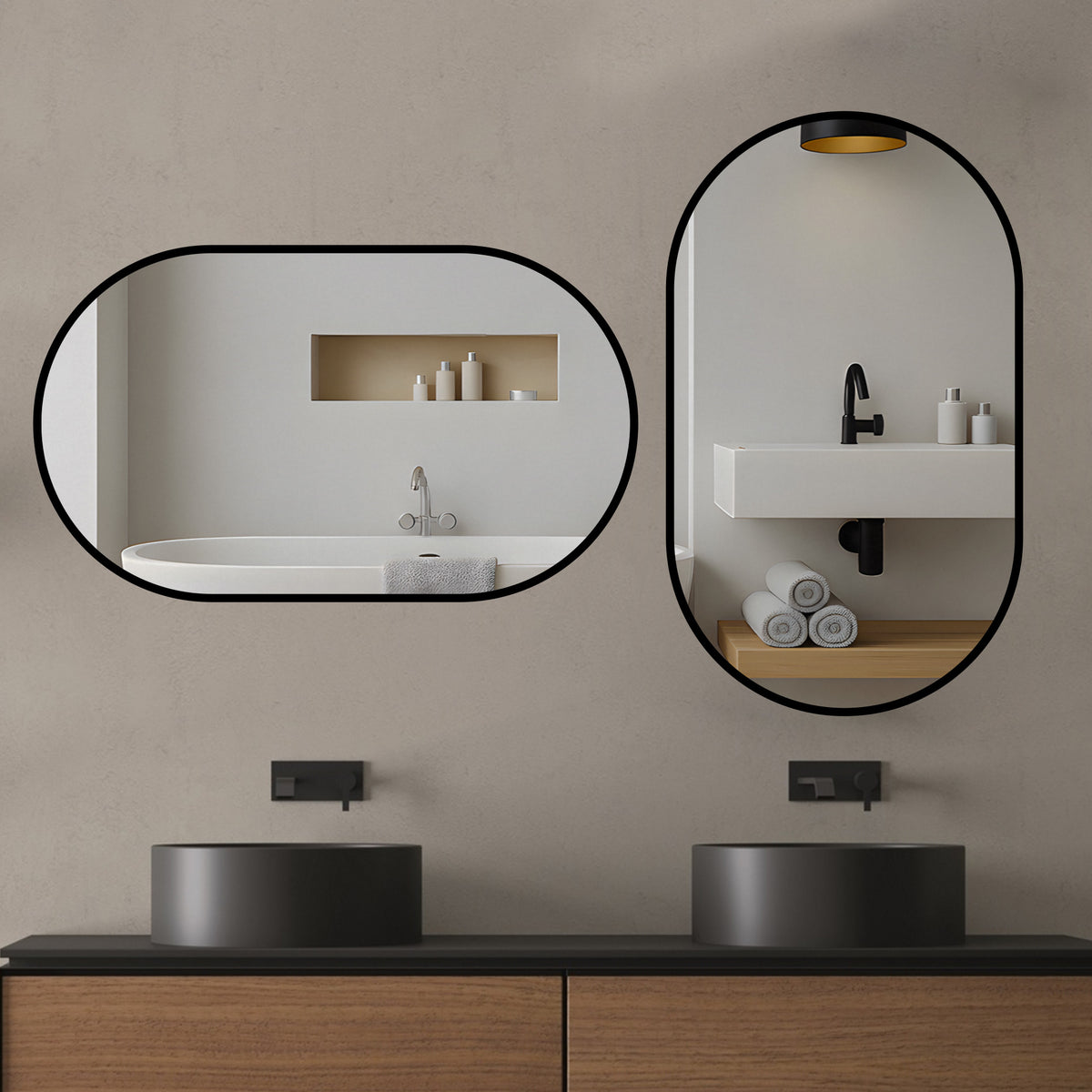 Bathroom Mirror 50x80cm HD Wall Mounted Black Aluminum Frame