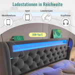 Modern Upholstered Bed 160x200cm with LED & Storage, Grey Velvet